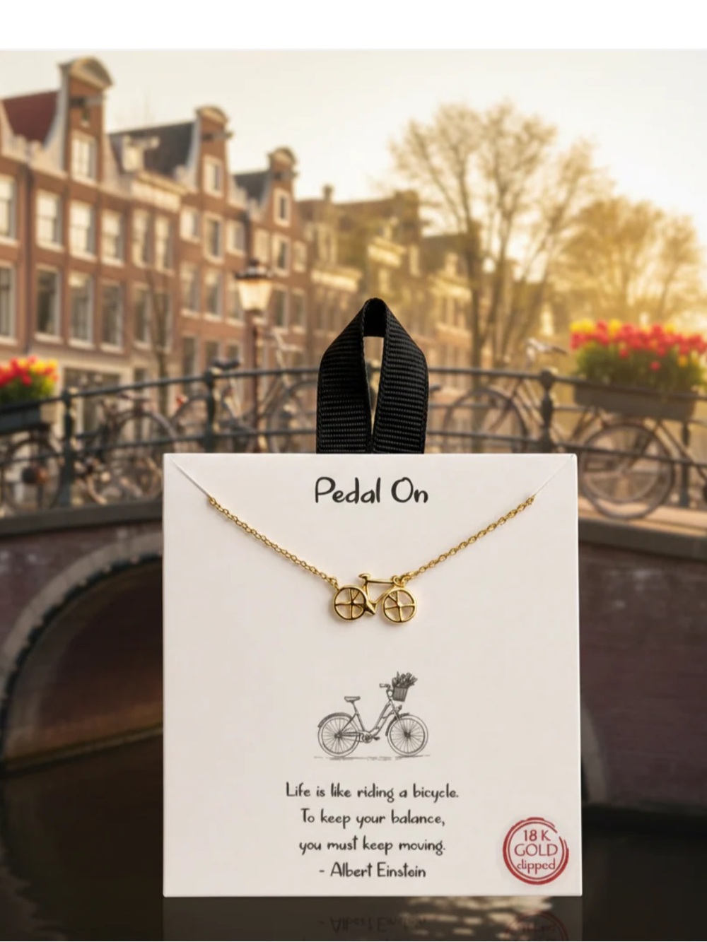 “Pedal On” 18K Gold Dipped Bicycle Necklace